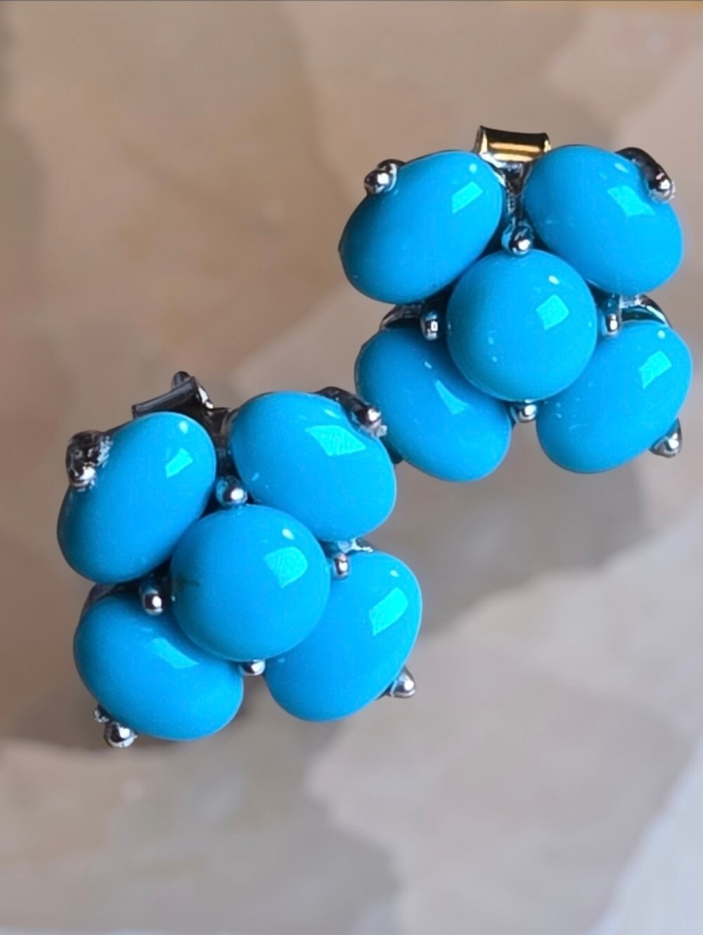 925 Sterling Silver Earrings 11x11mm with Natural Turquoise